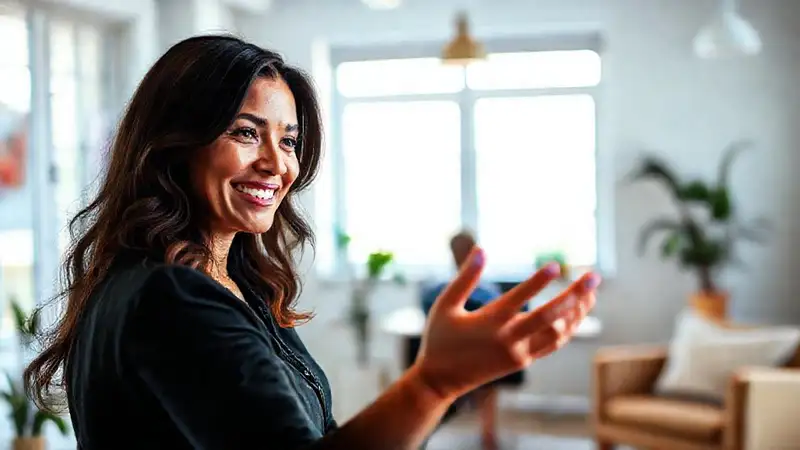 Mujer segura guía con optimismo