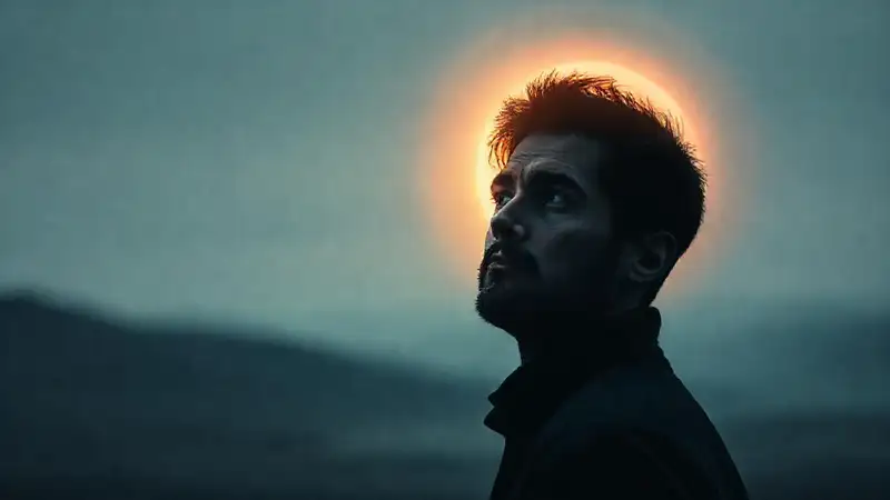 Un hombre introspectivo observa su interior