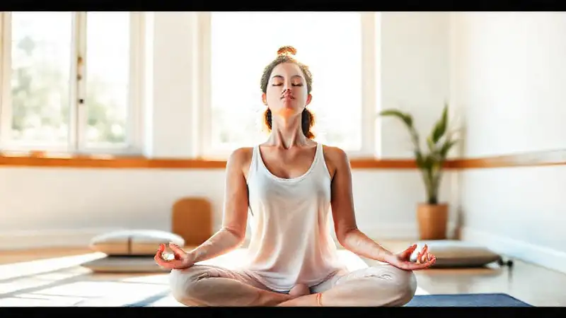 Mujer serena medita en yoga